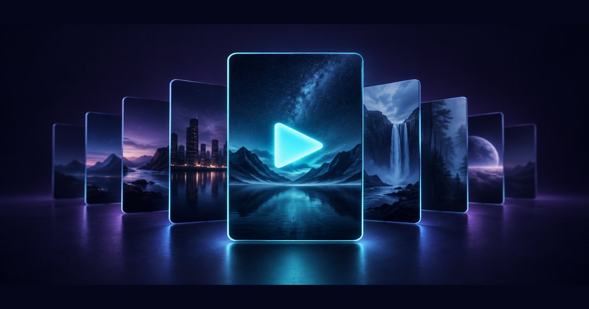 Un clip vertical cu simbol de redare, urmat de alte clipuri înșirate în adâncime