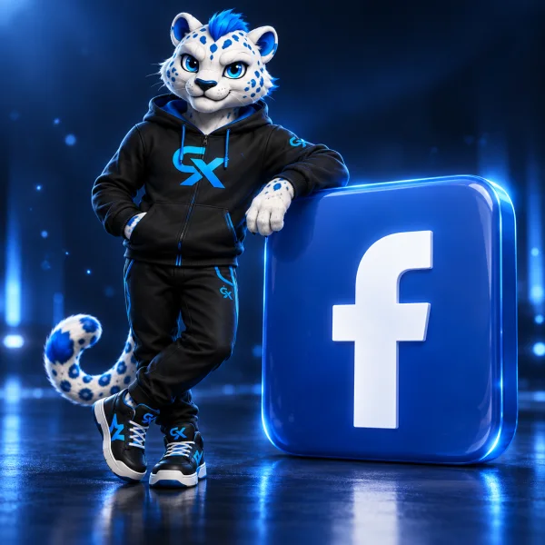 NEX, mascota CONCEPTIX, sprijinit de pictograma Facebook