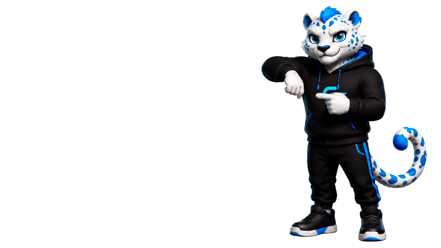 Mascota CONCEPTIX sprijinită cu cotul pe lista de întrebări frecvente