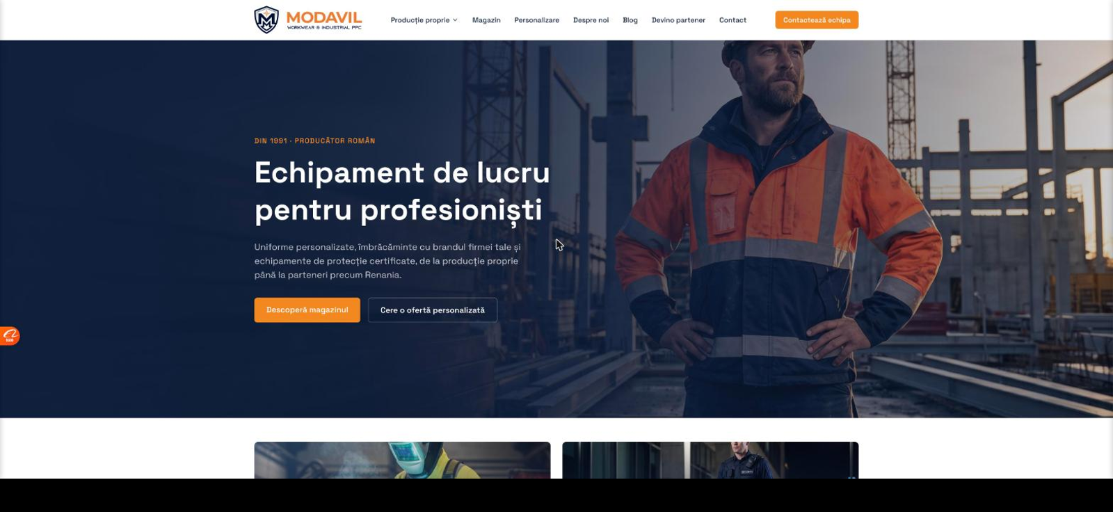 Modavil — site de prezentare și magazin online pentru echipamente de lucru și protecție