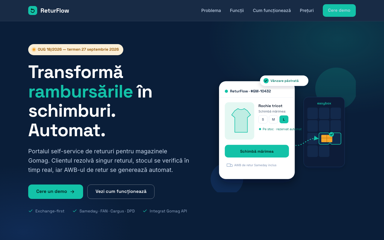 ReturFlow — portal retururi și schimburi GoMag