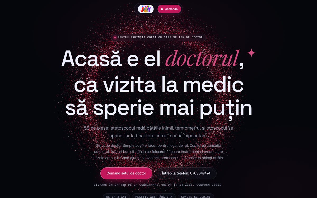 Landing page, tema Cosmic