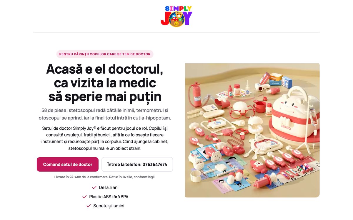 Landing page, tema Curat
