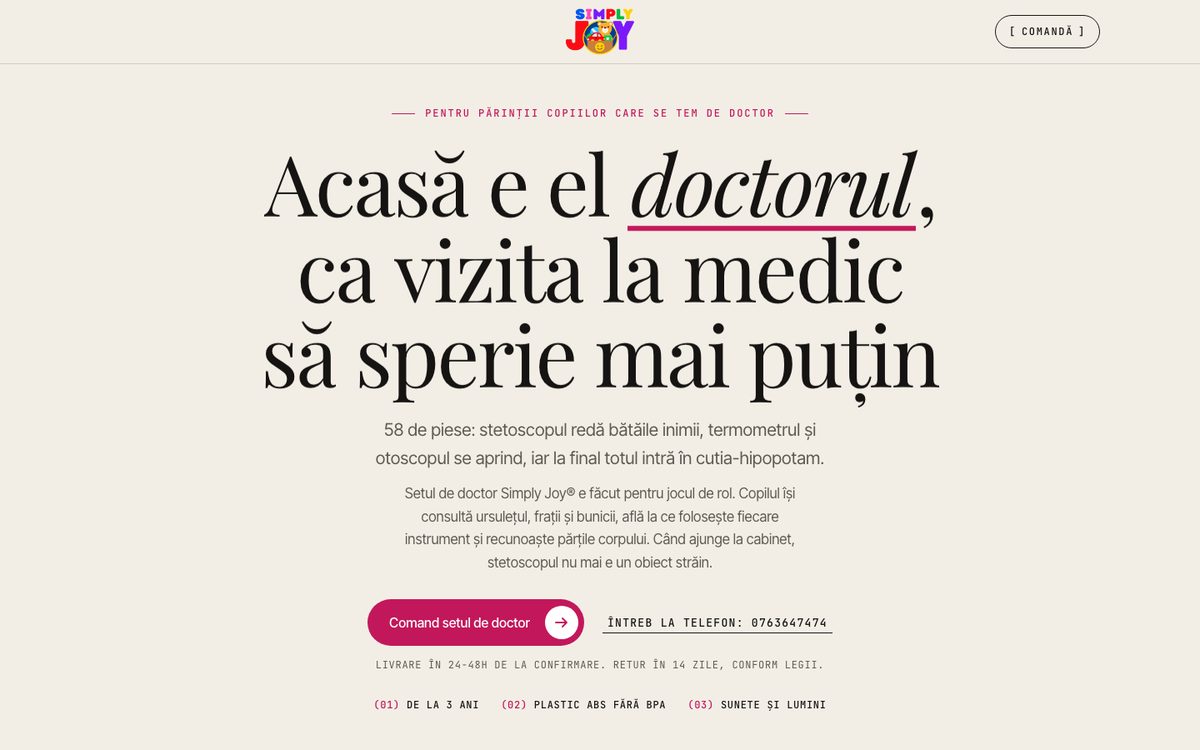 Landing page, tema Editorial