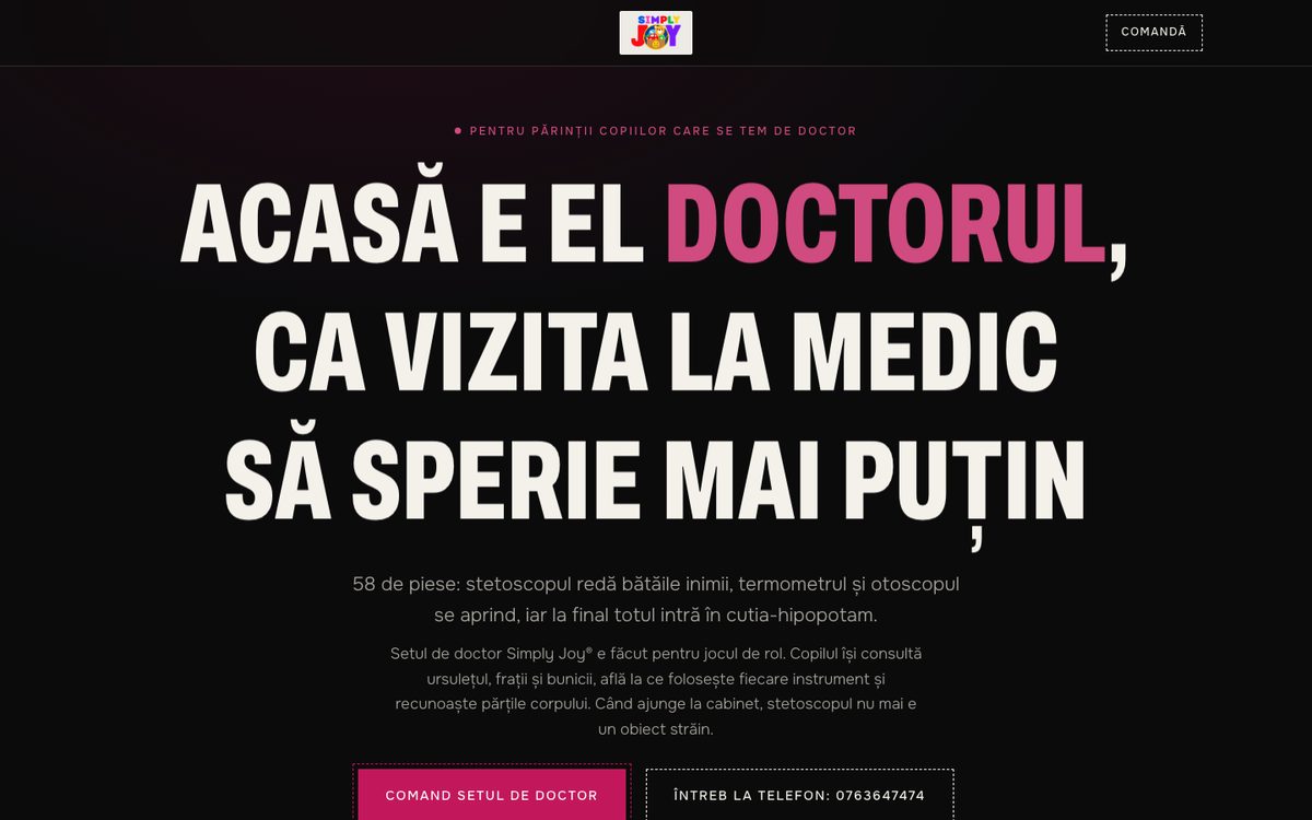Landing page, tema Noir