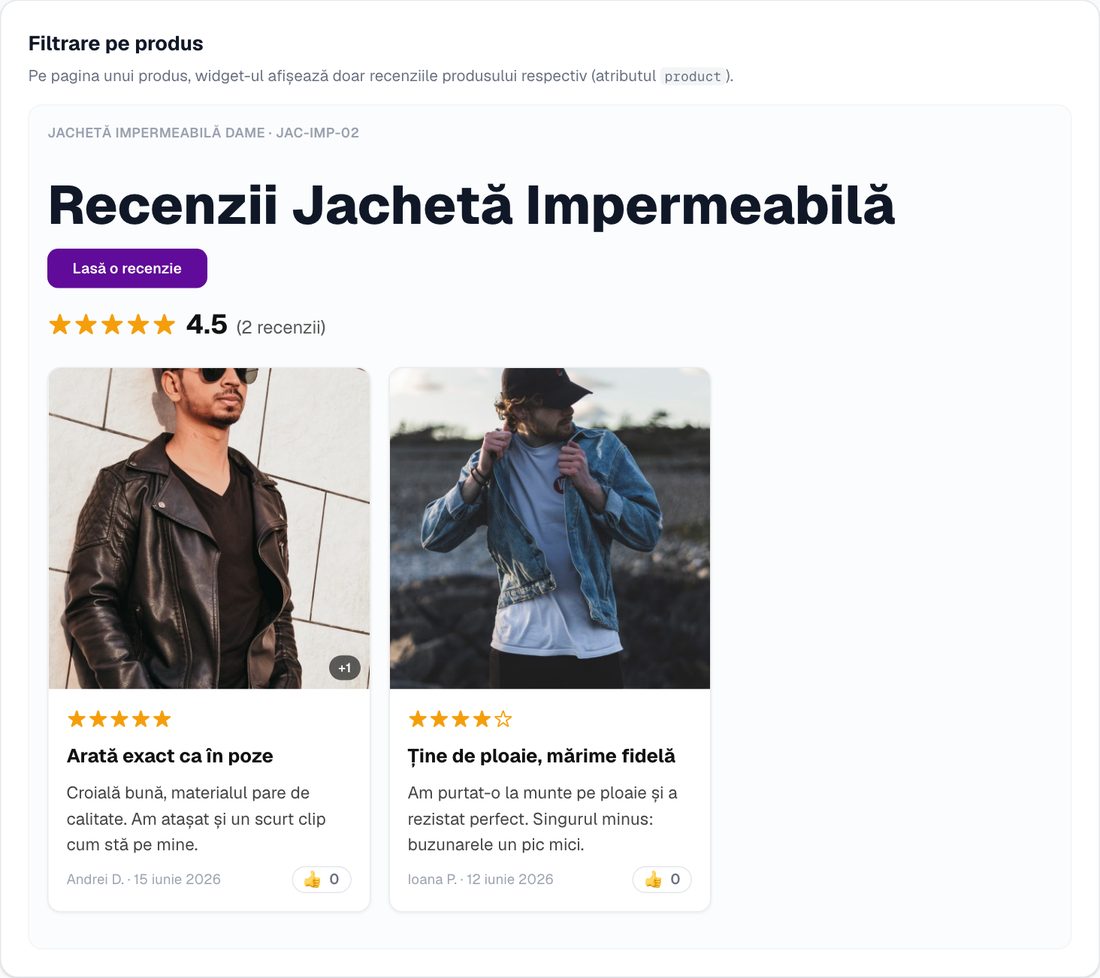 Recenzii: Filtrare pe produs