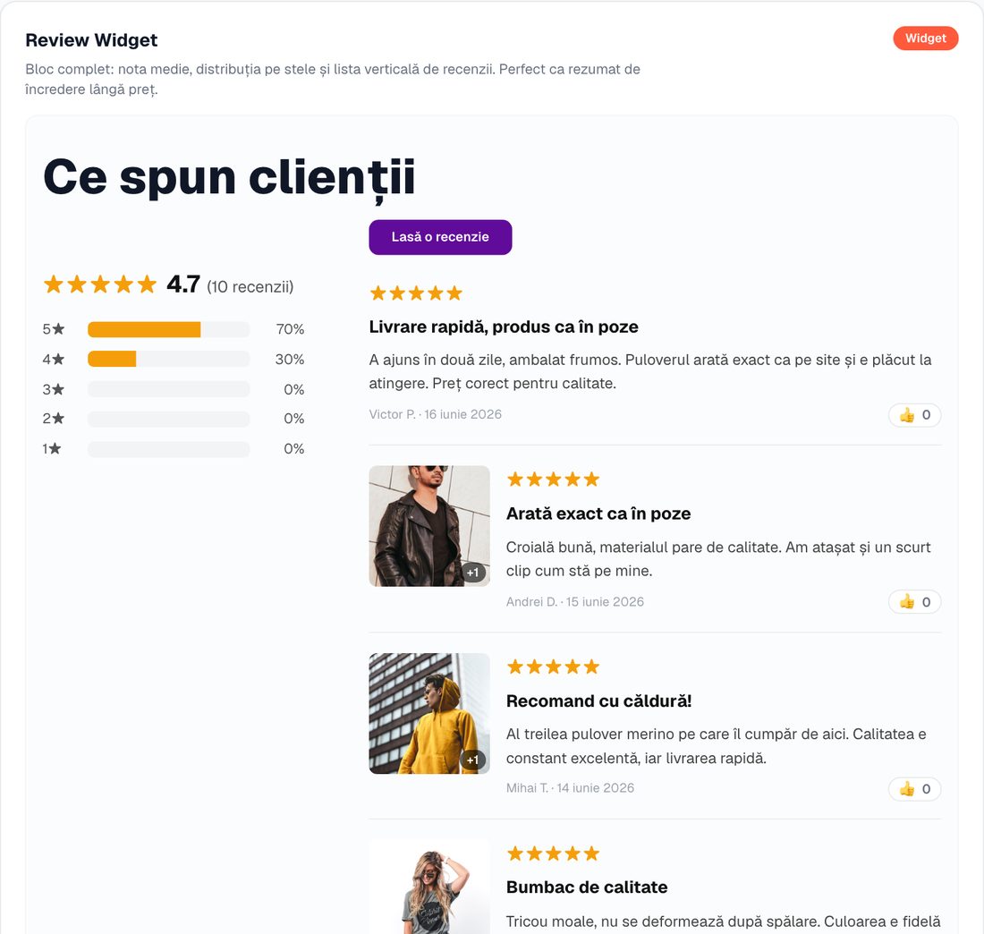 Recenzii: Widget complet